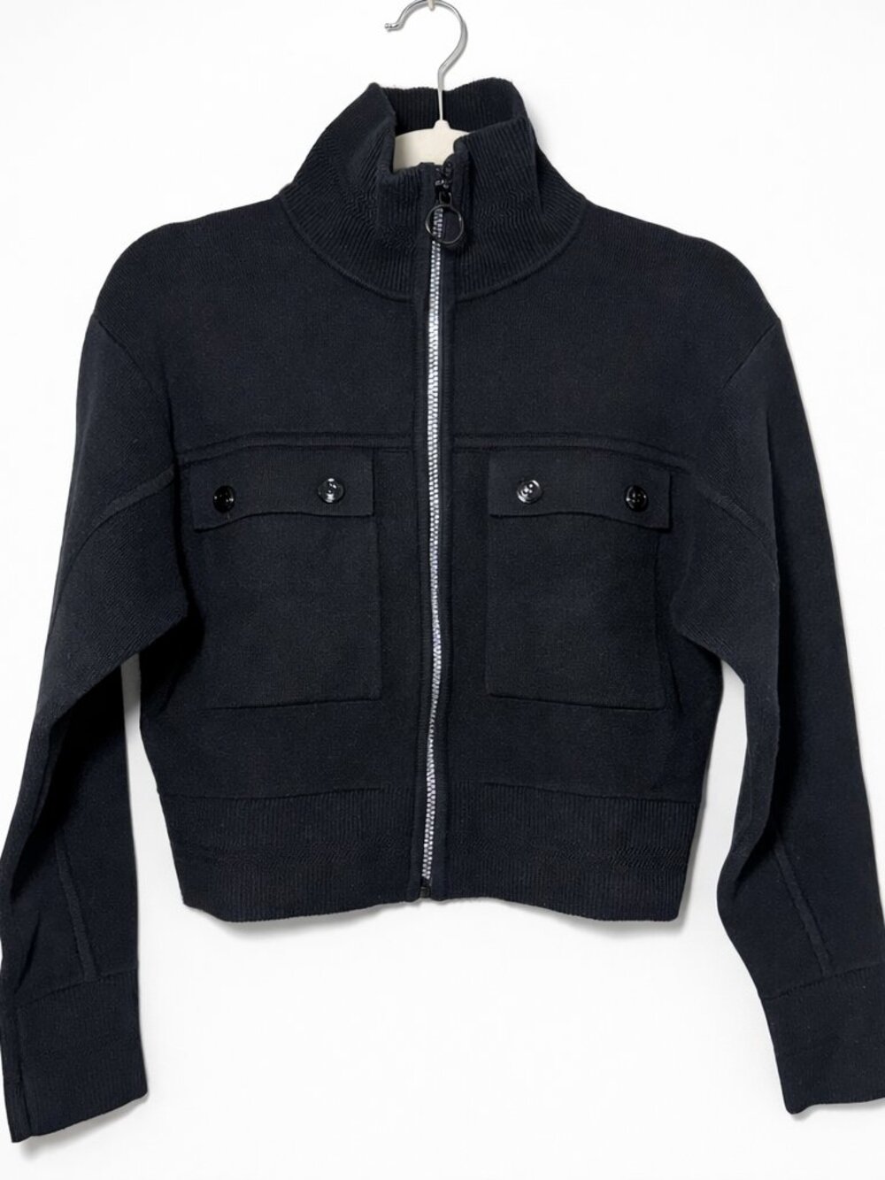 Sandro “Yasmine” Rhinestone Zip Knit Coatigan Black – XS